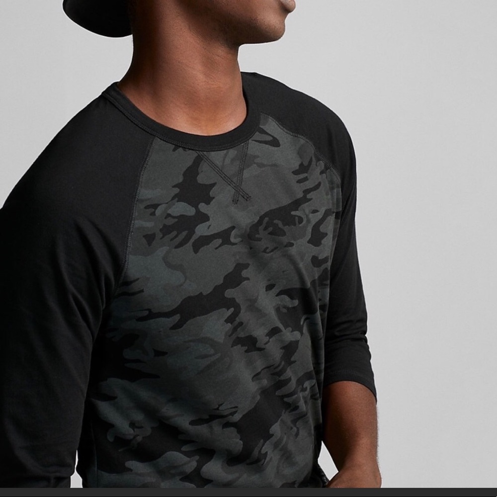 Express Men’s camo w/ black sleeve crew